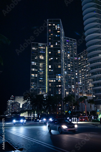 Miami architecture and streets at night