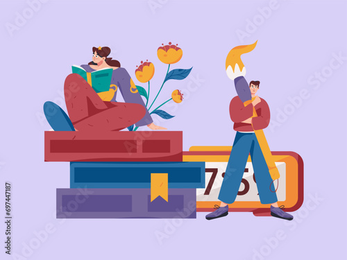 Character reading quietly vector concept operation hand drawn illustration 