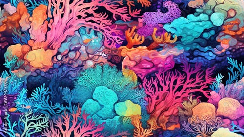 Funky groovy colourful corals in the sea in a kaleidoscope effect