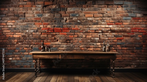 Wide panorama of an old red brick wall, serving as a background with a textured masonry pattern. photo