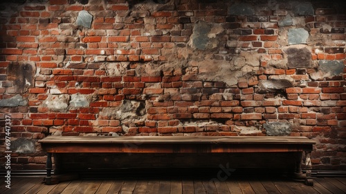 Wide panorama of an old red brick wall, serving as a background with a textured masonry pattern. photo