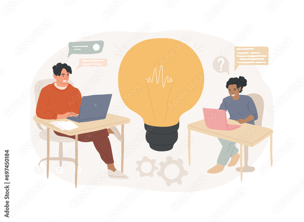 Startup hub isolated concept vector illustration. Startup incubator, young entrepreneur, business idea generation, IT innovation hub, get connected with investor, partnership vector concept. Startup hub isolated concept vector illustration. Startup incubator, young entrepreneur, business idea generation, IT innovation hub, get connected with investor, partnership vector concept.