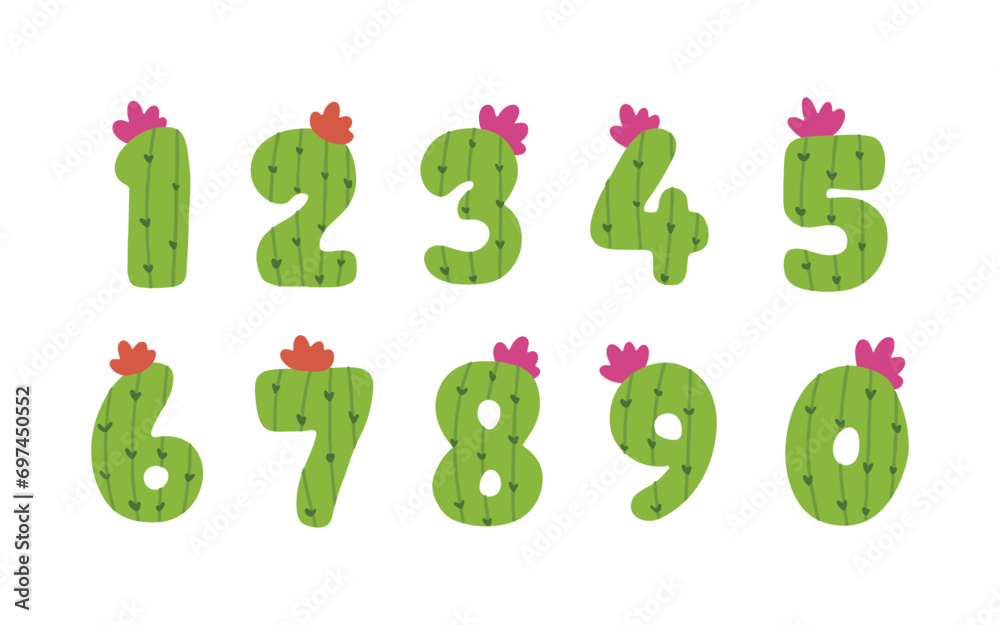 Naklejka premium Cute cactus number colorful letter