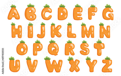 Cute carrot alphabet font colorful letter