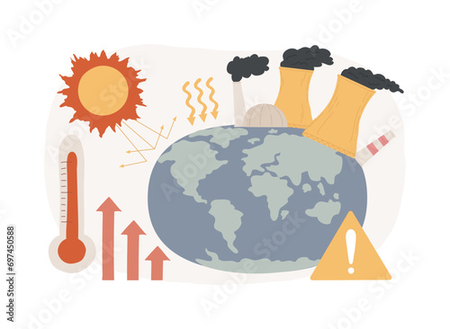 Greenhouse effect isolated concept vector illustration. Global warming, climate change cause, co2 emission rise, global effect, greenhouse gas, air pollution problem, ozone layer vector concept.