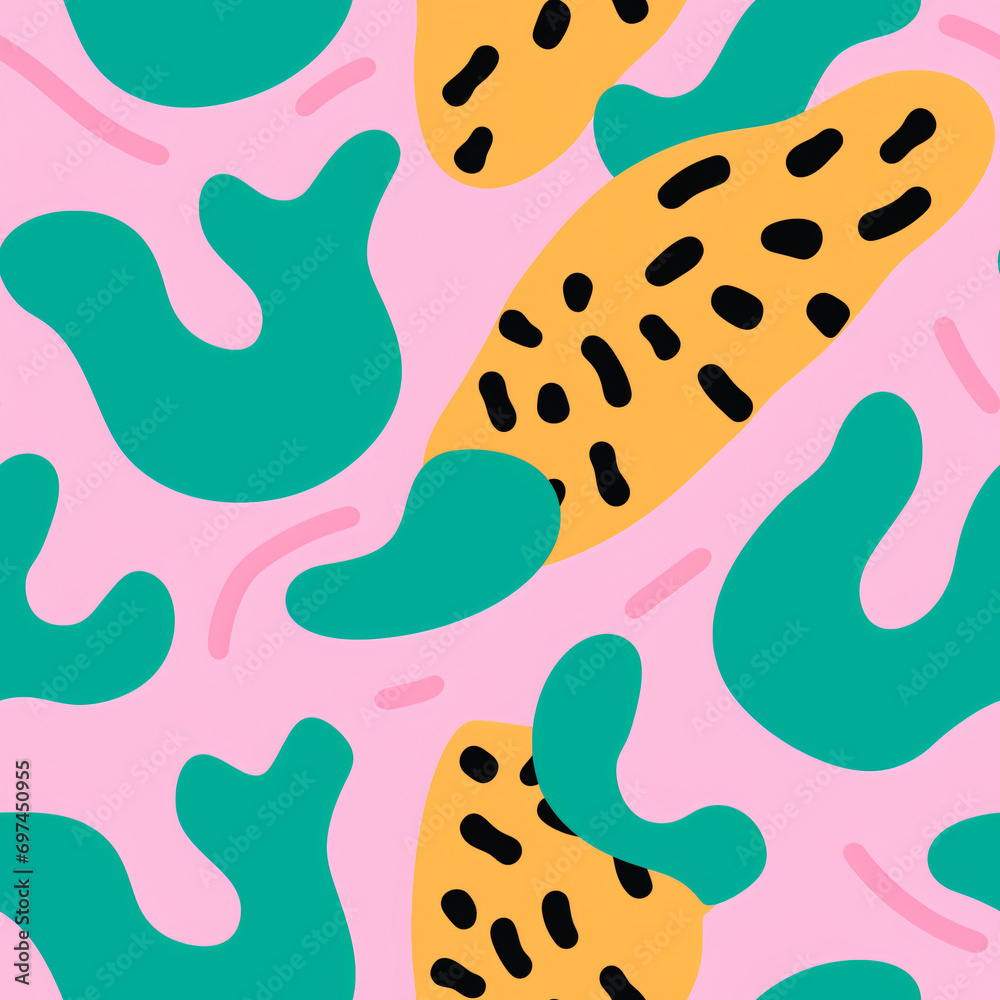 Creative doodle art seamless pattern with different shapes and textures. Abstract contemporary modern trendy illustration. Leopard skin texture