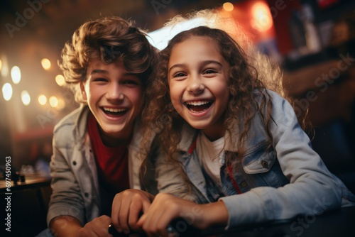 A girl and a boy enjoying a friendly game of video games, embracing shared interests and camaraderie. Generative Ai.