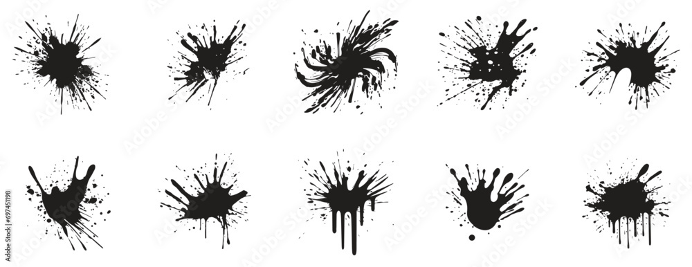 Set of black and white paint splash icon. black and white. logo for paint splash, outline style. sign and symbol. white background. vector illustration - obrazy, fototapety, plakaty 