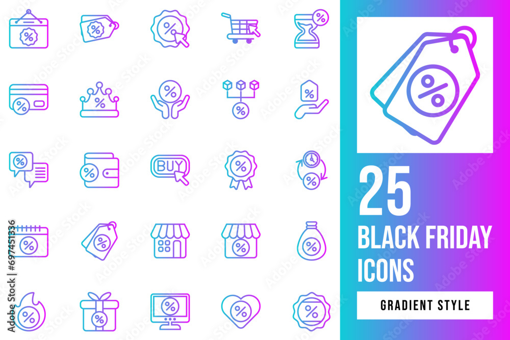 Set of Black Friday Gradient Icon Design Vector. monitor, award, cyber, discount, tag, calendar, click, badge, store, label, sale, buy, crown, money, bargain, heart, distribution, faq, sand, clock. Set of Black Friday Gradient Icon Design Vector. monitor, award, cyber, discount, tag, calendar, click, badge, store, label, sale, buy, crown, money, bargain, heart, distribution, faq, sand, clock.