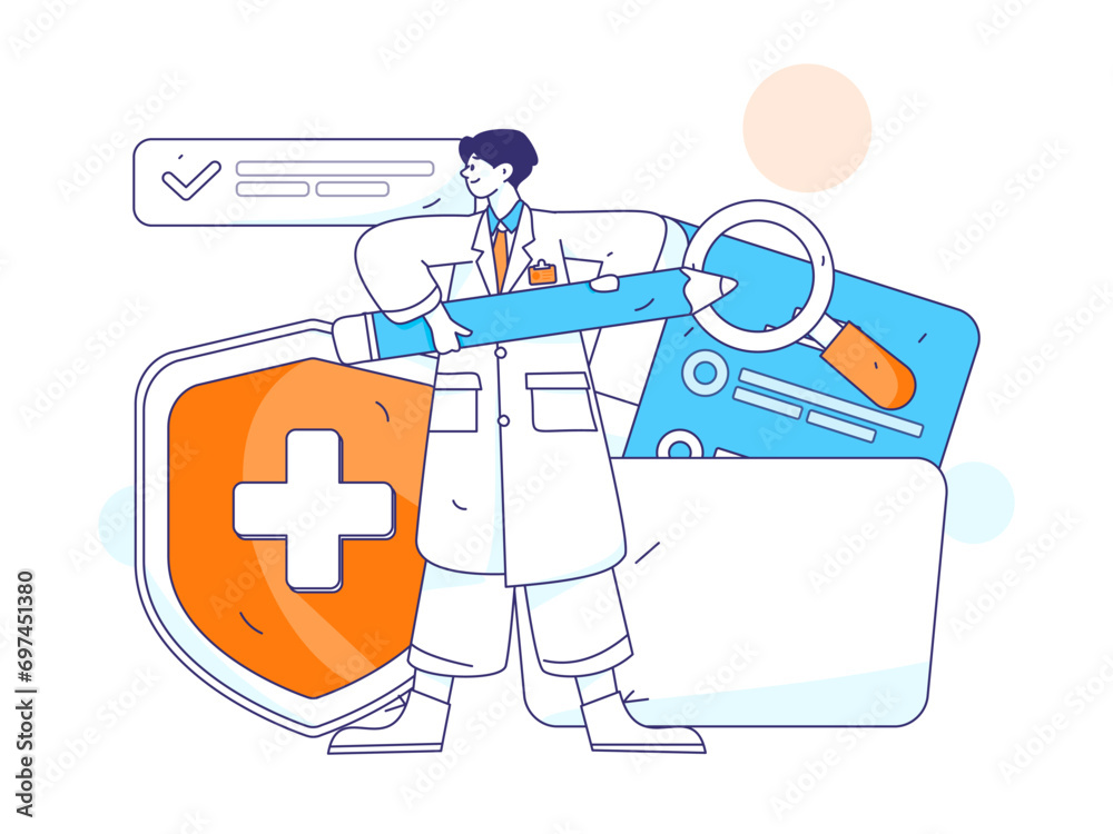 Fototapeta premium Medical characters fighting the epidemic flat vector concept operation hand drawn illustration