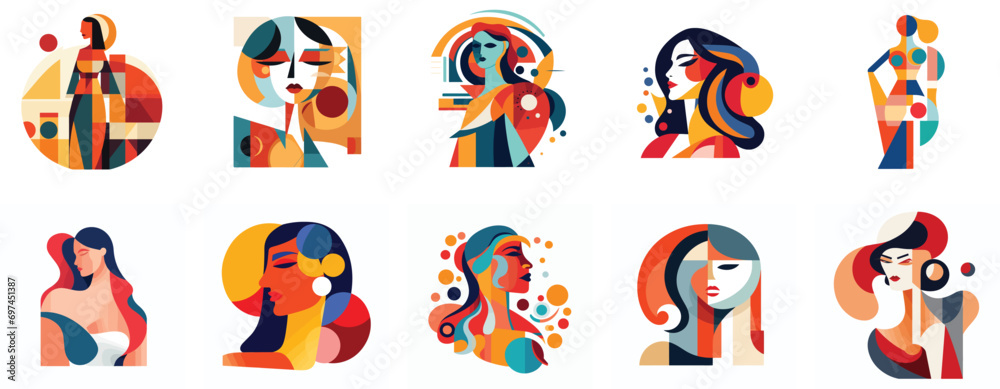 set of woman and man vector characters. woman and man vector character. pop art color style. deco style art. vector illustration. 