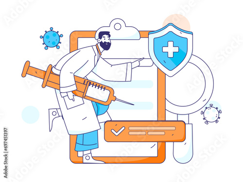 Medical characters fighting the epidemic flat vector concept operation hand drawn illustration
