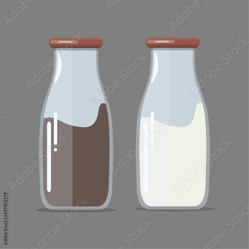set of bottle of milk and chocolate milk.