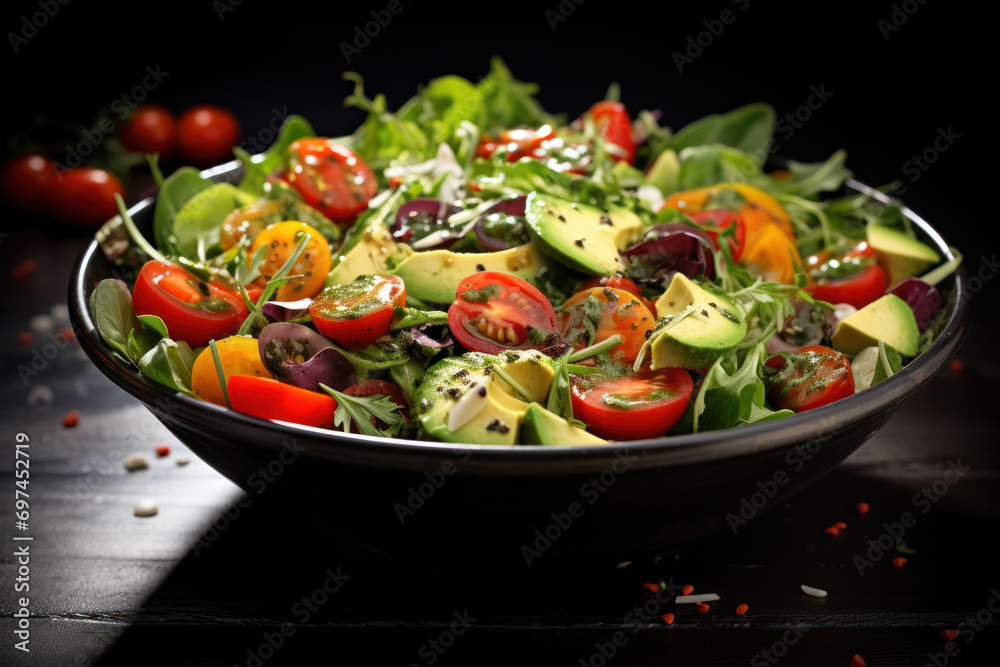 A nutritious salad with a variety of vegetables, showcasing the role of plant-based diets in promoting good health. Generative Ai. A nutritious salad with a variety of vegetables, showcasing the role of plant-based diets in promoting good health. Generative Ai.