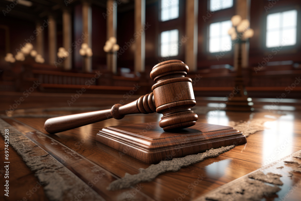 A courtroom gavel hitting the block, illustrating the legal decisions and judgments that act as catalysts for justice. Generative Ai. A courtroom gavel hitting the block, illustrating the legal decisions and judgments that act as catalysts for justice. Generative Ai.