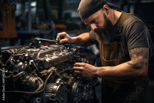 A mechanic fixing a car engine, showcasing the catalytic role of skilled professionals in restoring functionality and performance. Generative Ai.