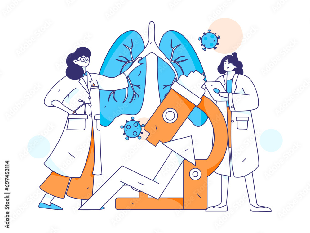 Fototapeta premium Medical characters fighting the epidemic flat vector concept operation hand drawn illustration 
