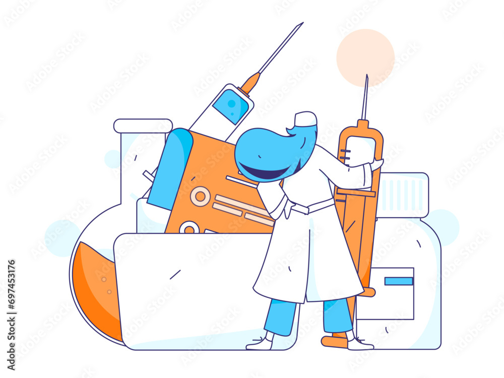 Fototapeta premium Medical characters fighting the epidemic flat vector concept operation hand drawn illustration