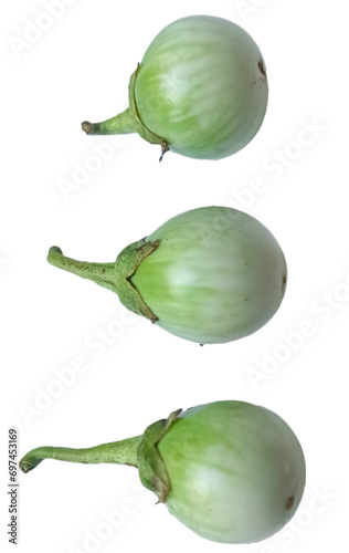 Green eggplant isolated on white background. Clipping path included.