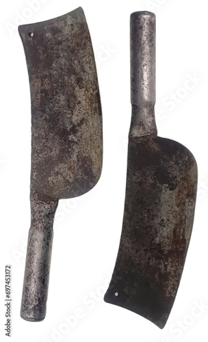 Old rusty kitchen knives isolated on white background. Clipping path included.