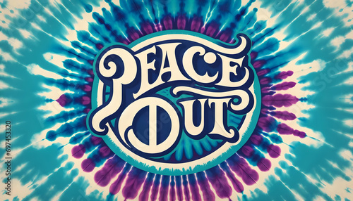 Vintage-style graphic with the phrase 'PEACE OUT' in a 70's inspired font