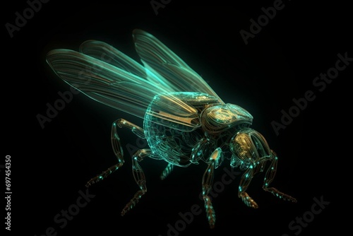 Generative AI: fantasy insect flying with light on its body
