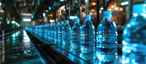 Microscan, MicroHAWK, and MicroVISION offer barcode reading for plastic bottles on a conveyor belt in a mineral water factory. photo