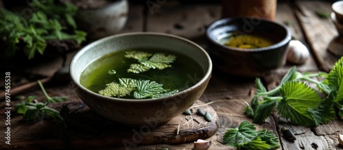 Young nettle shoots are used to make nettle soup, which also includes pumpkin seeds, broth, garlic, onions, and oil, as mentioned by Northwest Indian College.