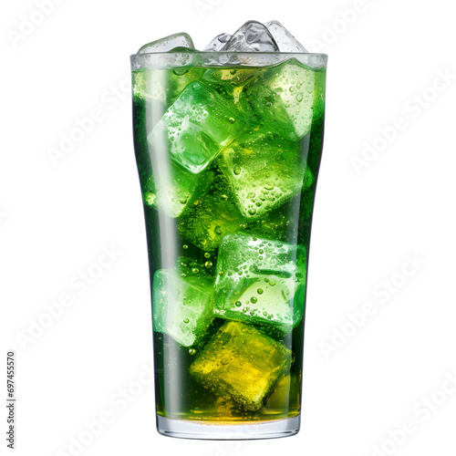 Glass of green soda isolated on transparent background.