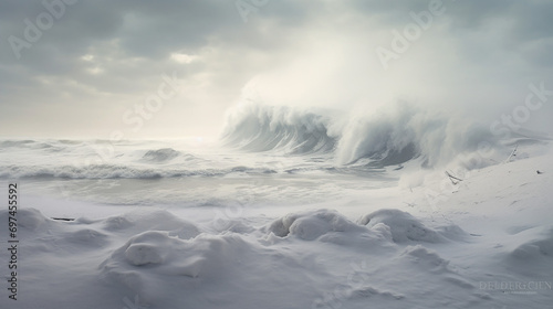 Blizzard over an ocean inlet a fierce blizzard