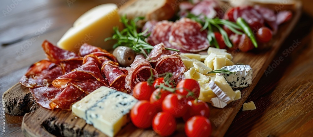 Assorted Italian cured meats and cheese platter.