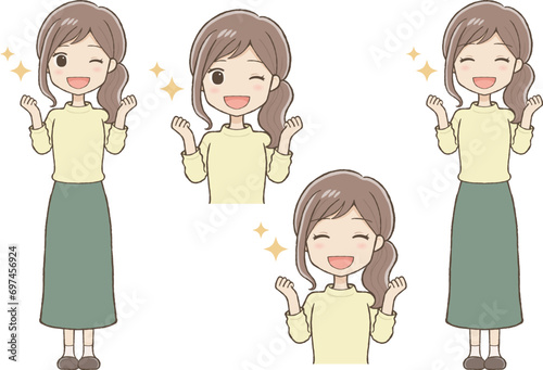 笑顔で励ますロングスカート姿の女性