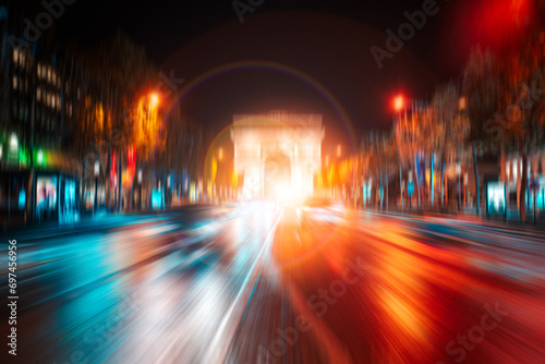 Abstract colorful motion blur effect in the city of Paris © YiuCheung