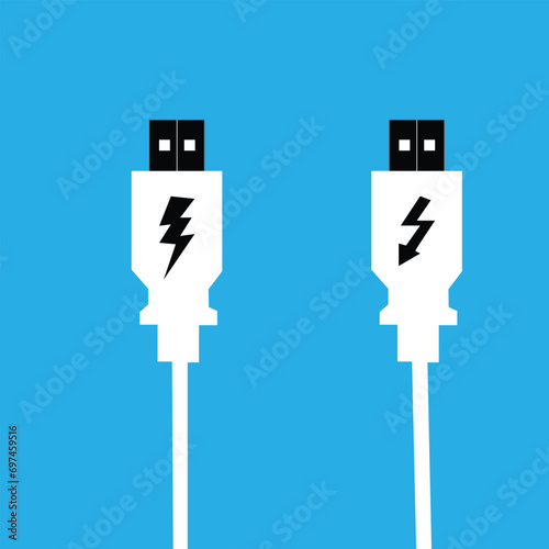 USB cable sign symbol. Vector illustration.
 with blue background.