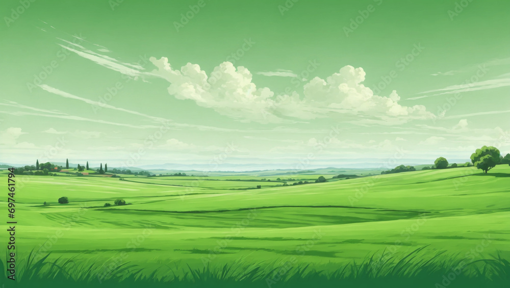 Landscape with green grass and sky background concept full of peace
