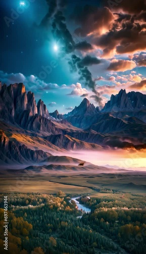 sunset over the mountains in slow motion