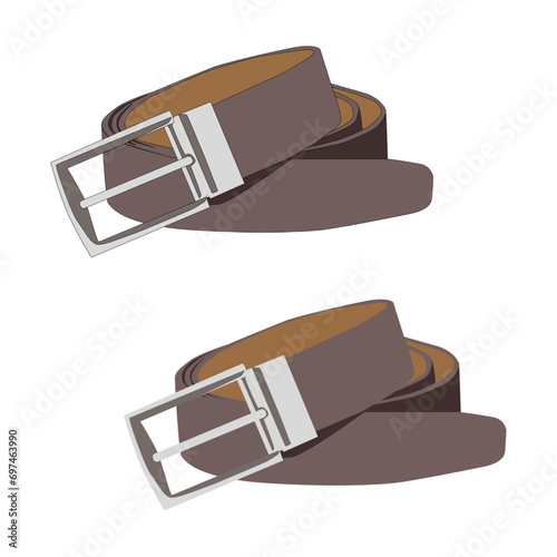Vector leather trouser belt with buckle isolated on white background