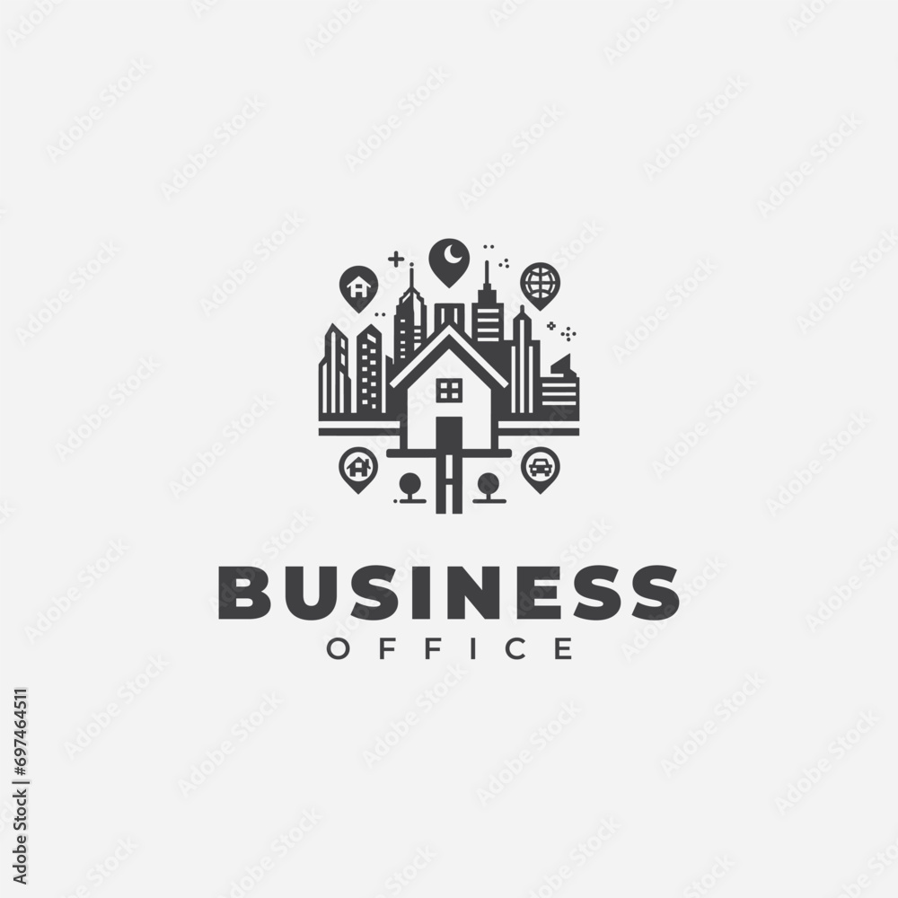 business office logo design, with a unique monochrome style, black and white