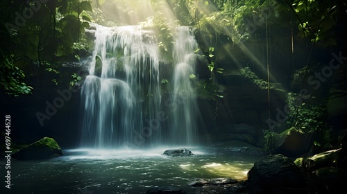 Soft rays of light cascade in a waterfall-like flow