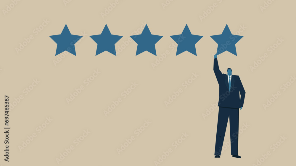 A man in a suit is giving five stars. A man in a suit is giving five stars.