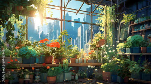 lofi plant garden, anime style