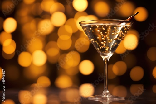 Classic Martini: Close-up of a perfectly chilled martini glass with olives.