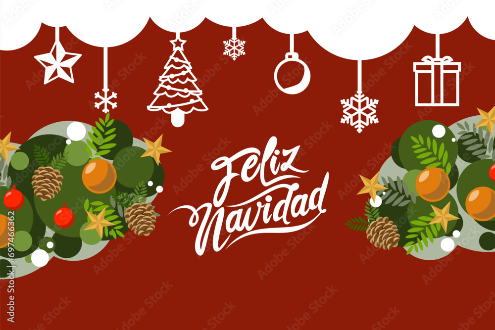 Fototapeta premium Translation: Merry Christmas. Feliz Navidad vector text Calligraphic Lettering design card template. Suitable for greeting card, poster and banner. 