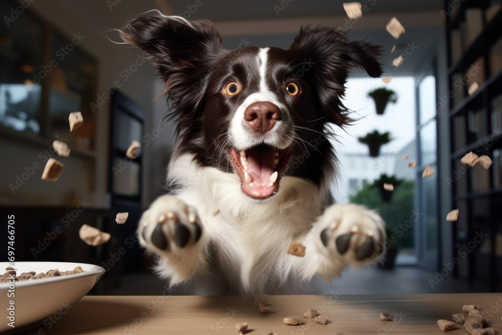 © Alexandr - A happy border collie dog with scattered pellets of dry food. © Alexandr - A happy border collie dog with scattered pellets of dry food.