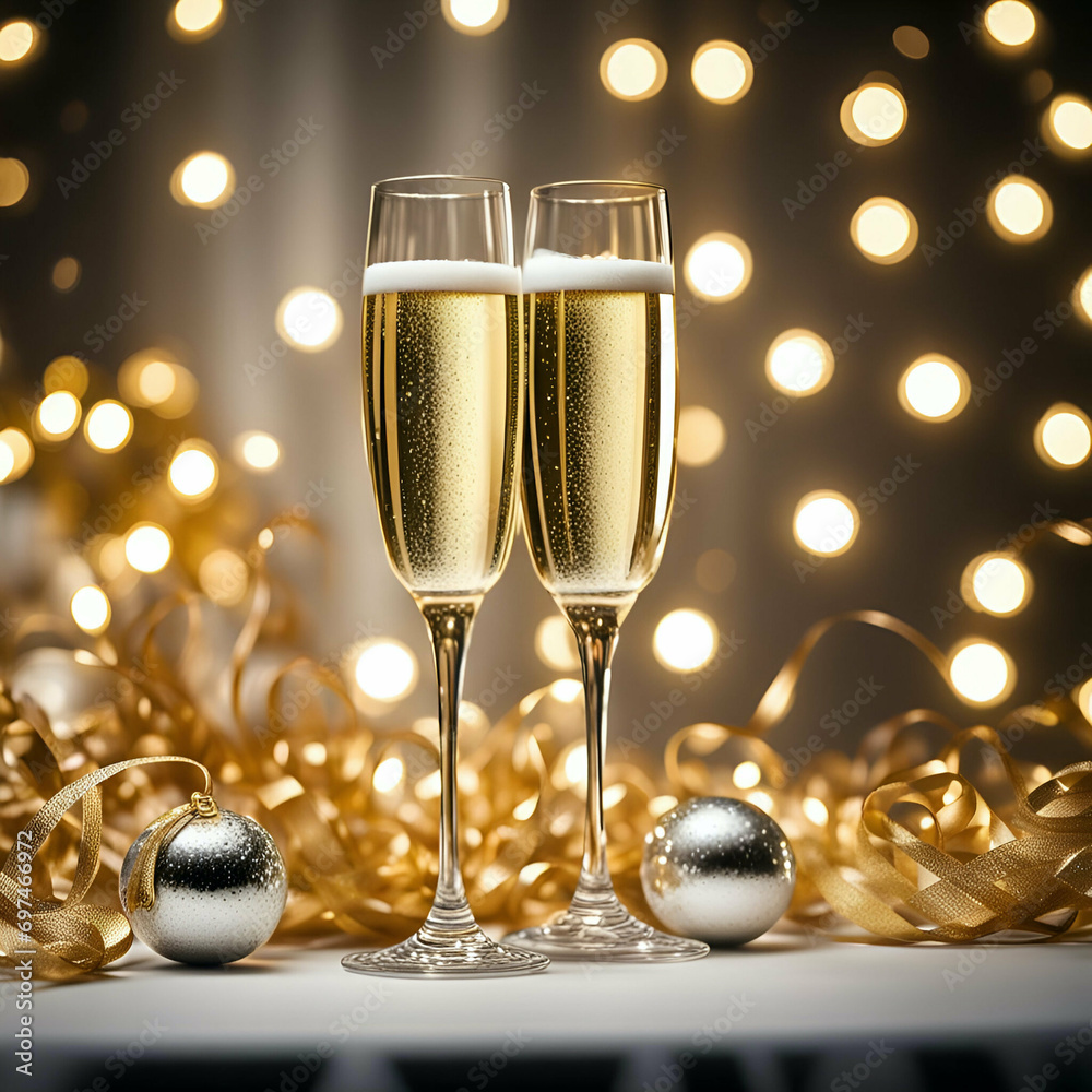 two glasses of champagne with golden ribbon two glasses of champagne with golden ribbon