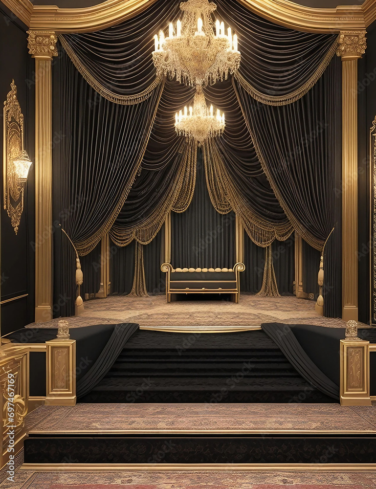 Free photo of a theater stage with majestic curtains and dazzling spotlights. Generative AI.