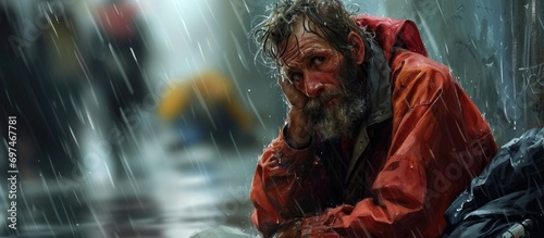 Homeless man due to hurricane photo