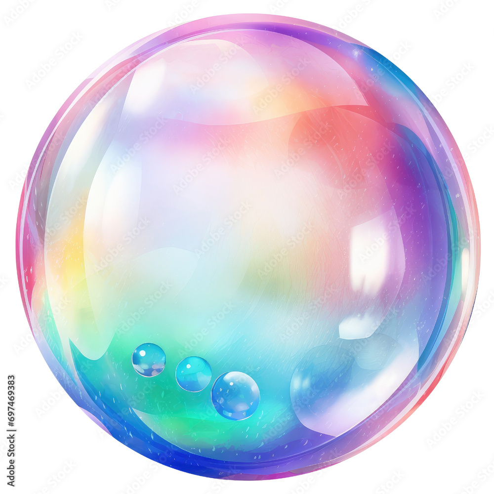 Watercolor Iridescent Soap Bubbles Translucent, Shiny, and Playful Clipart, Pastel Rainbow Floating Colorful Translucent Bubble, Baby Shower, Valentines, Birthday, Isolated on White Background