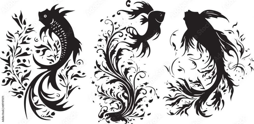 Fototapeta premium Fish under the ocean silhouette vector illustration