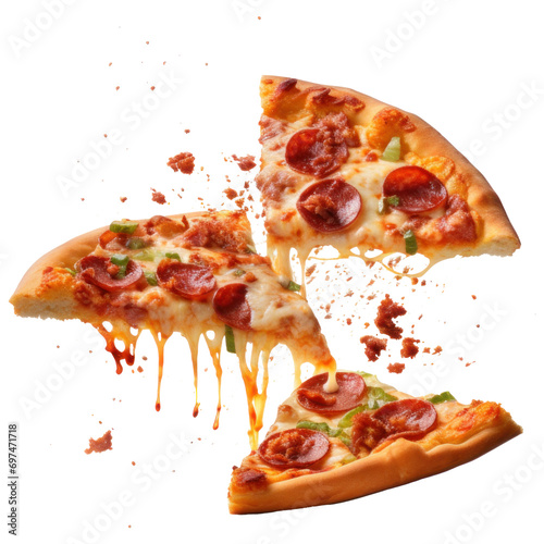 slice of pepperoni pizza flying on air